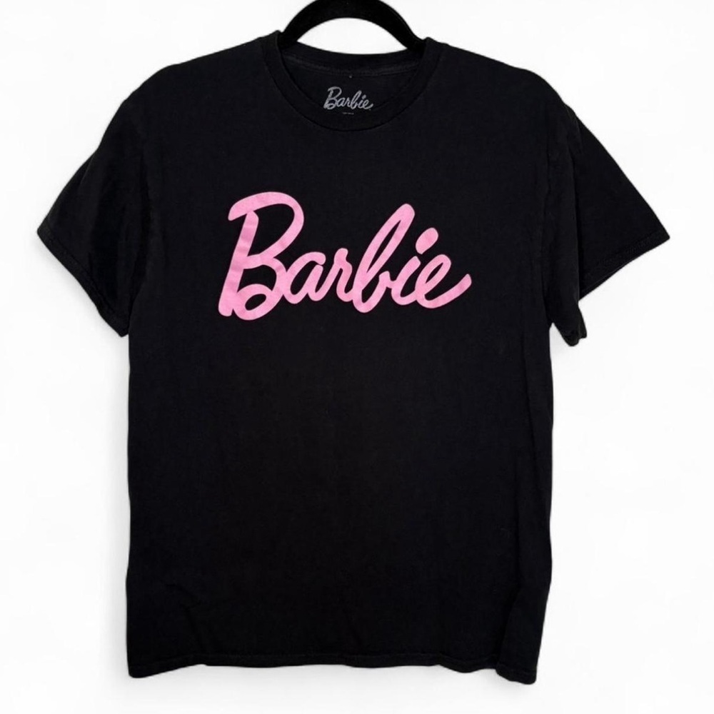 Barbie Graphic Tee Black Pink Logo Shirt Women’s Medium Cotton